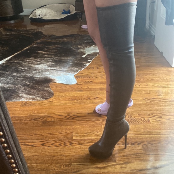 Vera Wang Lavender brown leather thigh high platform boots size 8.5 - Picture 7 of 8